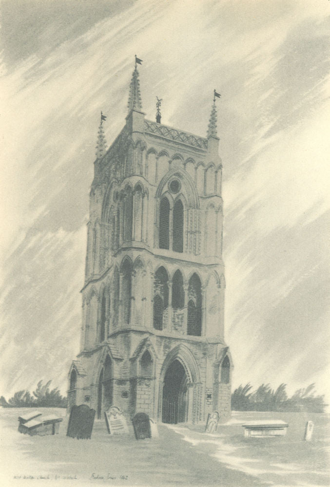 WEST WAHON. St. Mary's - The Bell Tower. Norfolk. By Barbara Jones 1947 print